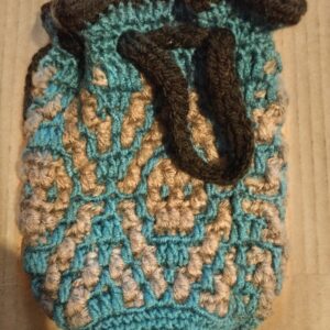 Skulls Mosaic Crochet Pouch (Teal and grey)