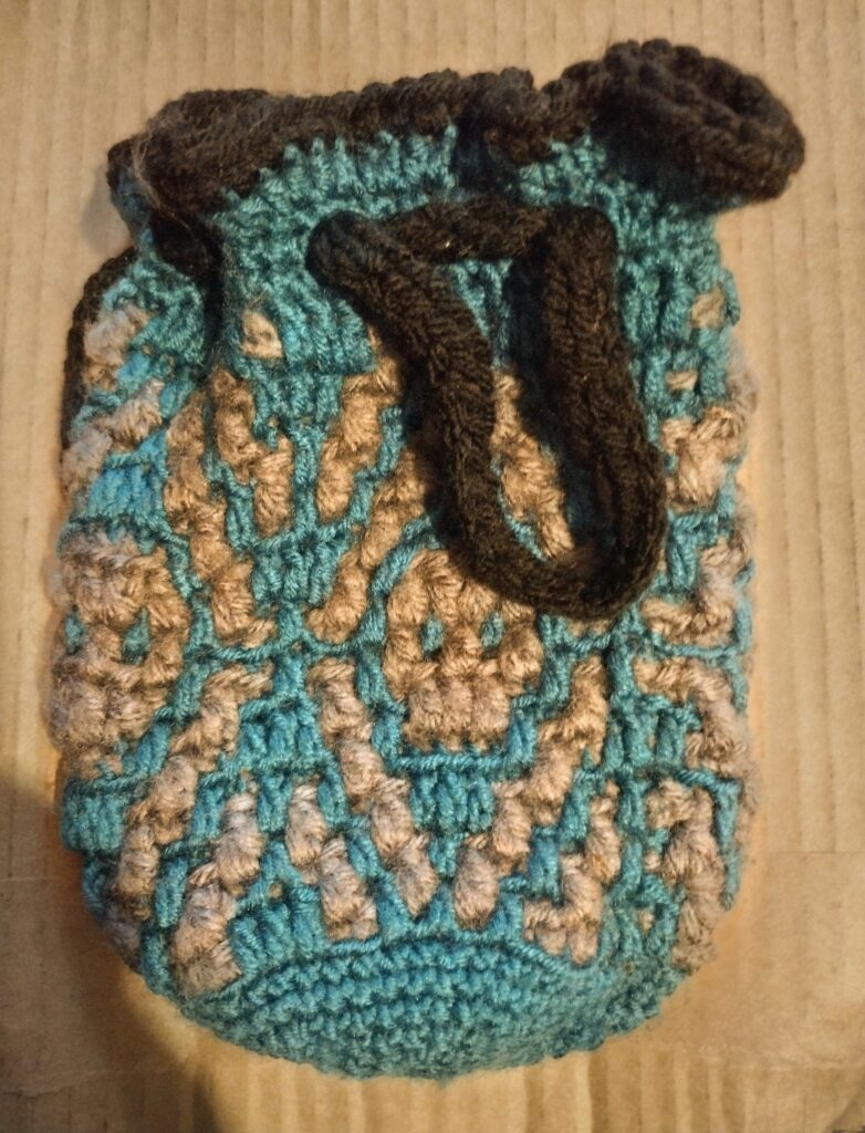 Skulls Mosaic Crochet Pouch (Teal and grey)