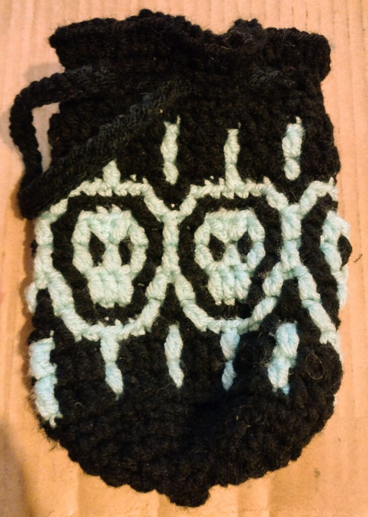 Skulls Mosaic Crochet Pouch (Black and Blue)