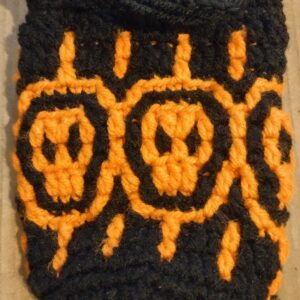 Skulls Mosaic Crochet Pouch (Black and Orange)