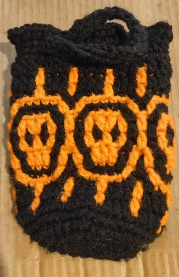 Skulls Mosaic Crochet Pouch (Black and Orange)