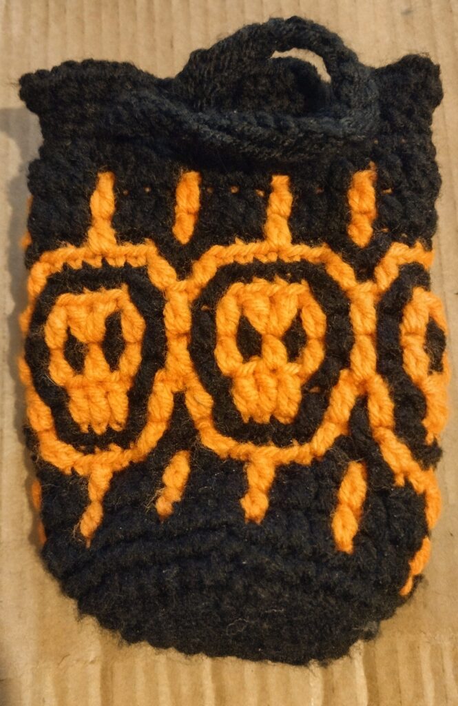 Skulls Mosaic Crochet Pouch (Black and Orange)